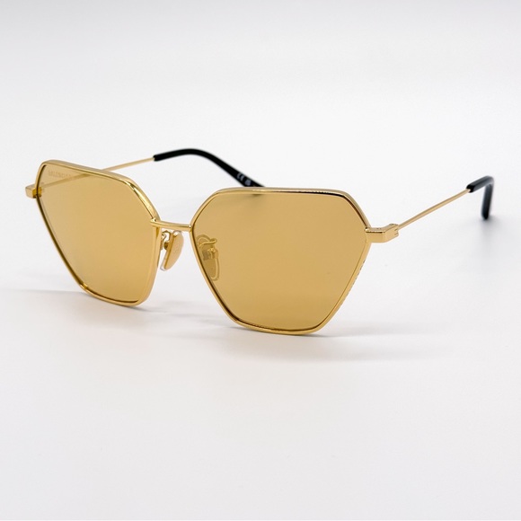 NEW BALENCIAGA BB0194S 002 GOLD GEOMETRIC WOMEN SUNGLASSES BALENCIAGA - Picture 4 of 10